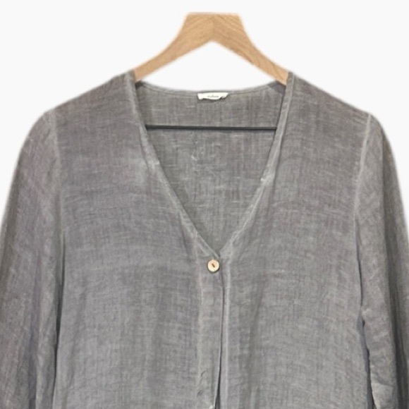 Dolma Gray Linen Tunic Duster Lagenlook Minimalist Oversized Artsy Long Top M-L - Picture 12 of 12